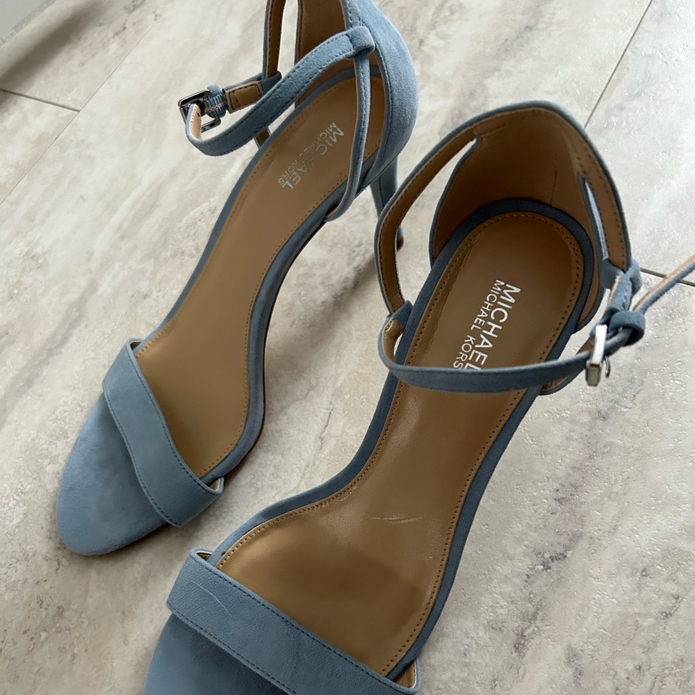 Micheal Kors Baby blue suede heel sandals